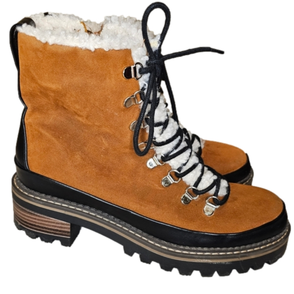 Madden NYC Prange brown heeled boot with Sherpa detail Size 10